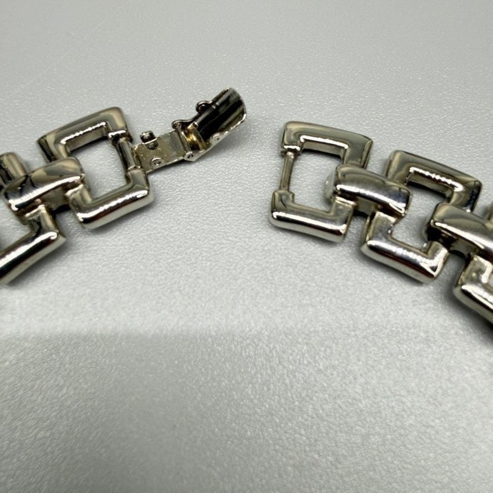 Vintage Chunky Silver Tone Choker Necklace Square Link 16" Heavy Bold Statement - Picture 6 of 11